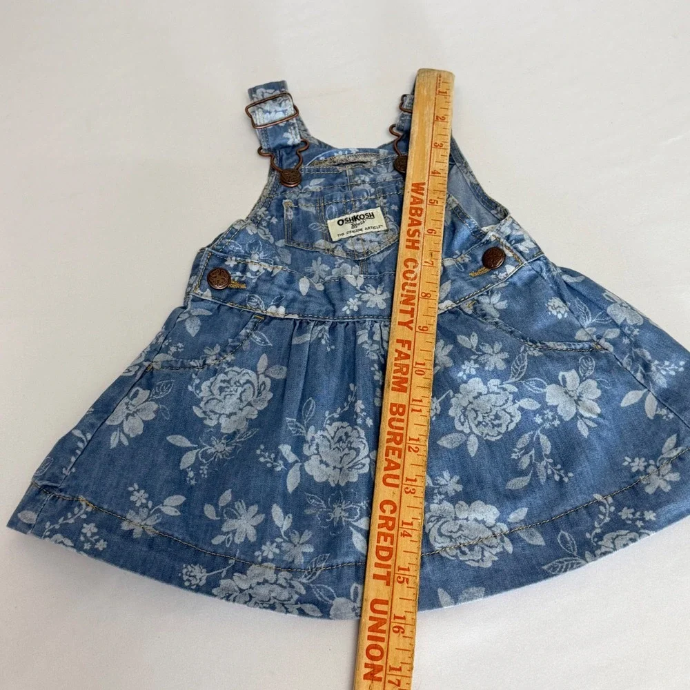 OshKosh Bgosh Baby Girls Blue Floral Denim Overall Dress Jumper Vestbak 6 Months